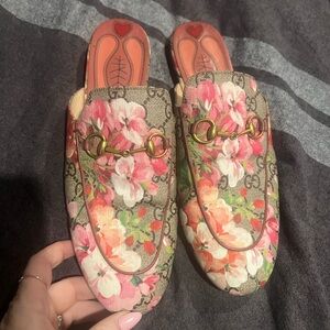 Gucci Pink and Green Floral Mules